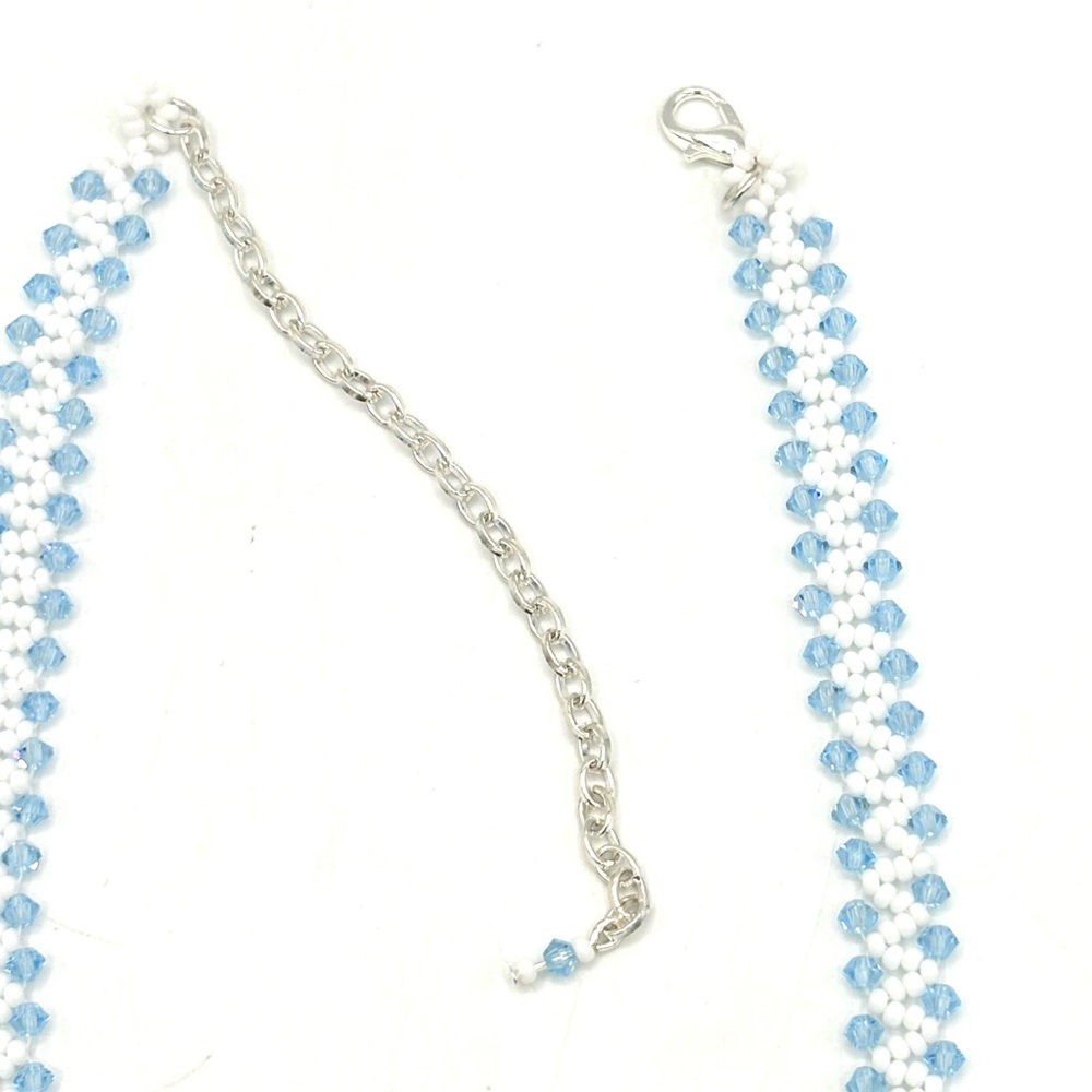 HAND CRAFTED Ice Blue Crystal Beaded Necklace - Picture 8 of 10